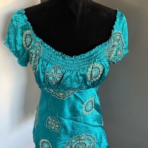 Apt. 9 Teal Embroidered Blouse
